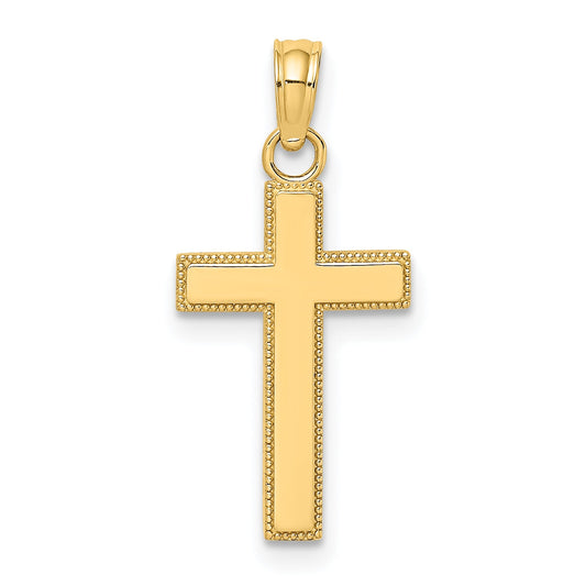 10K Yellow Gold 10K Polished Block Style Beaded Edge Cross Charm