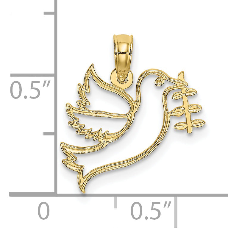 10K Yellow Gold 10K Cut-Out Dove With Olive Branch Charm