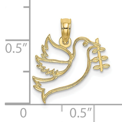 10K Yellow Gold 10K Cut-Out Dove With Olive Branch Charm