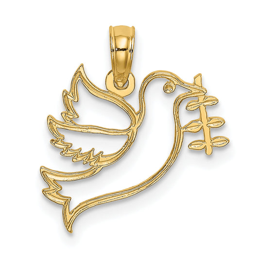 10K Yellow Gold 10K Cut-Out Dove With Olive Branch Charm