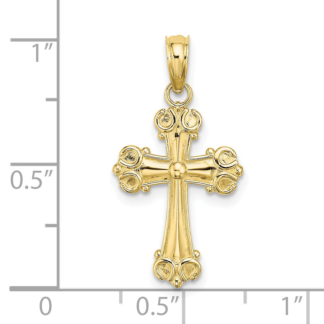 10K Yellow Gold 10K Cross W/ Scroll Tips And Button Center Charm