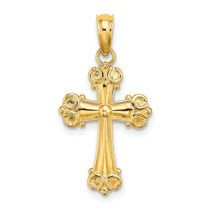 10K Yellow Gold 10K Cross W/ Scroll Tips And Button Center Charm