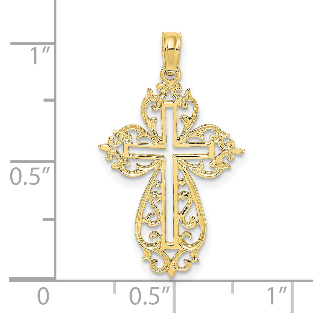 10K Yellow Gold 10K Cut-Out Scroll Framed Cross Charm