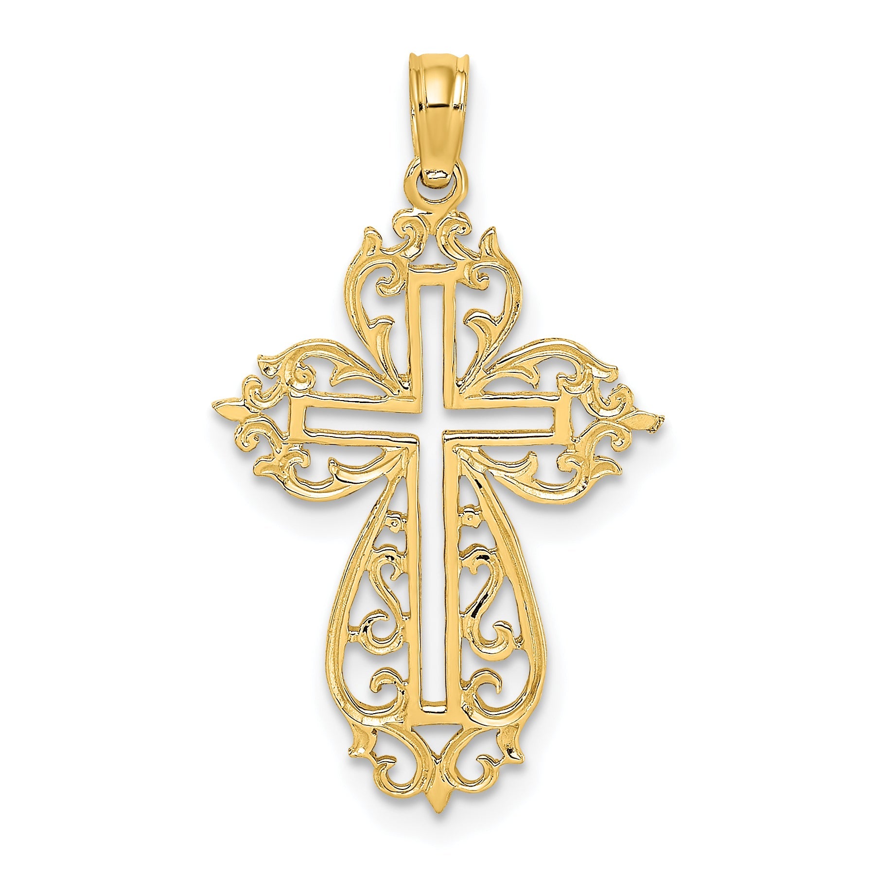 10K Yellow Gold 10K Cut-Out Scroll Framed Cross Charm