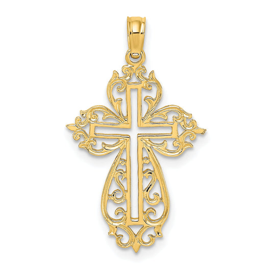 10K Yellow Gold 10K Cut-Out Scroll Framed Cross Charm