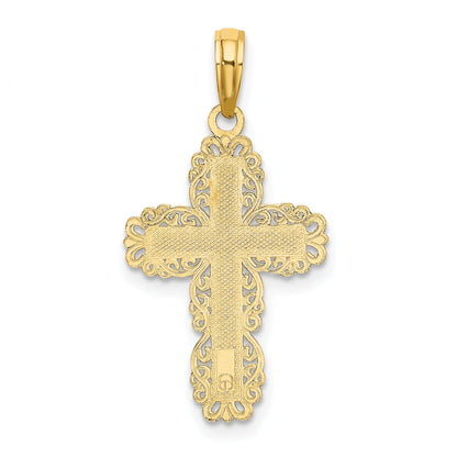 10K Yellow Gold 10K Textured W/ Lace Trim Cross Charm