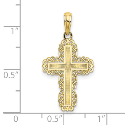 10K Yellow Gold 10K Textured W/ Lace Trim Cross Charm