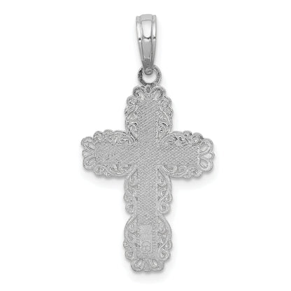 10K White Gold 10K Textured W/ Lace Trim Cross Charm