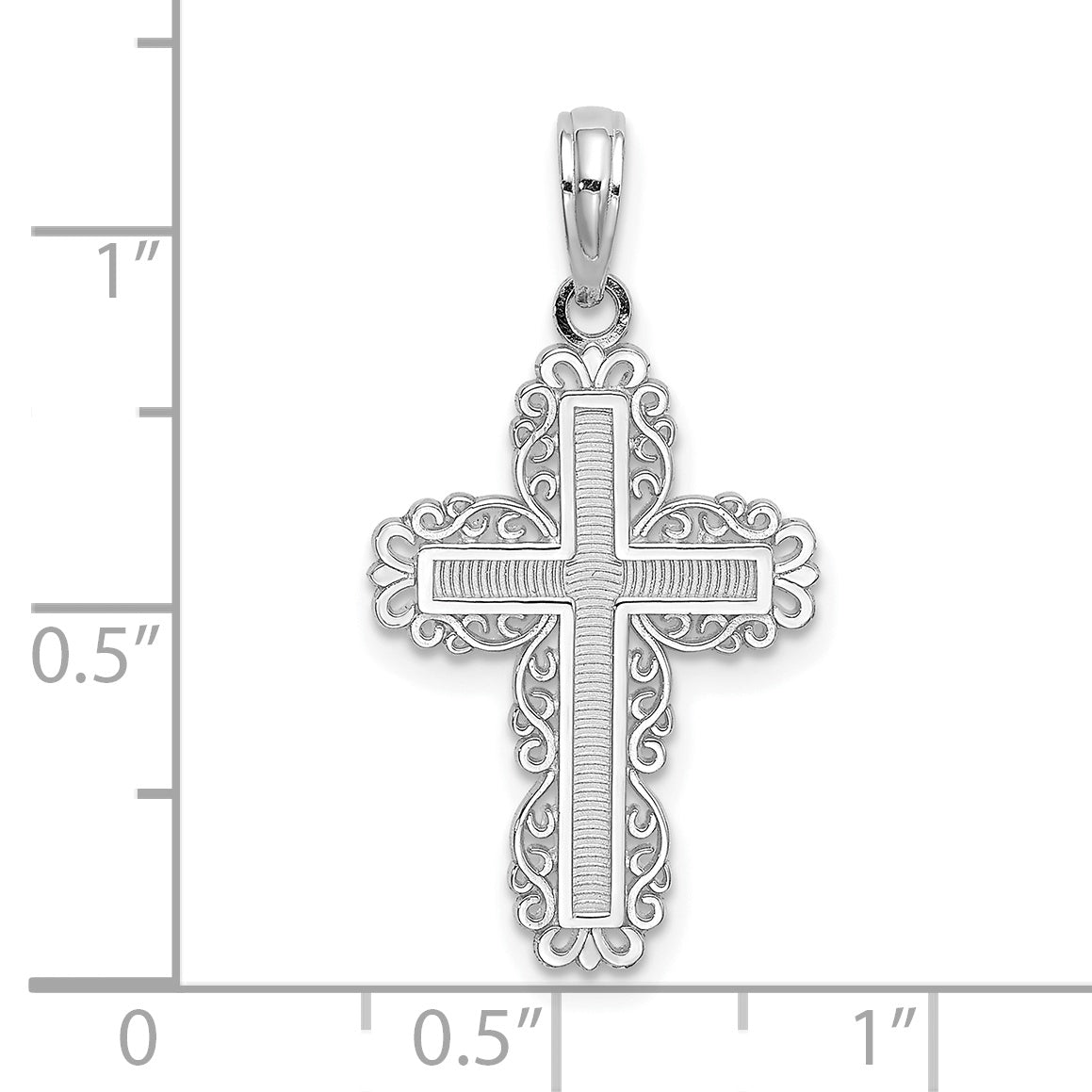 10K White Gold 10K Textured W/ Lace Trim Cross Charm