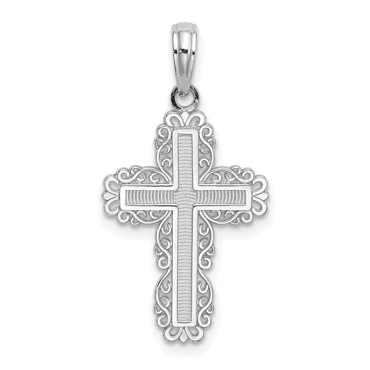 10K White Gold 10K Textured W/ Lace Trim Cross Charm