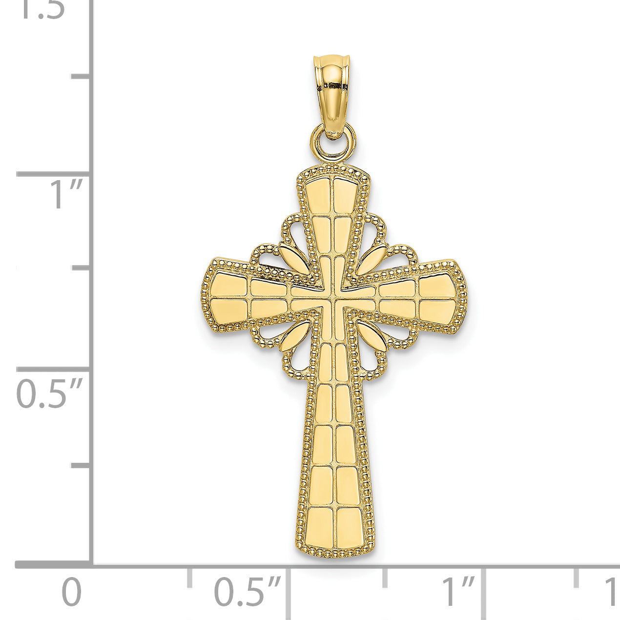 10K Yellow Gold 10K Polished W/ Beaded Edge Grid Accent Cross Charm