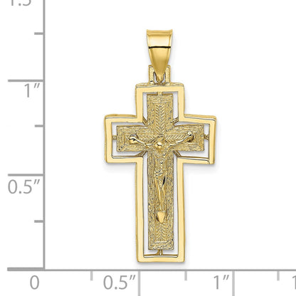10K Yellow Gold 10K Textured Crucifix W/ Frame Charm