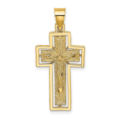 10K Yellow Gold 10K Textured Crucifix W/ Frame Charm