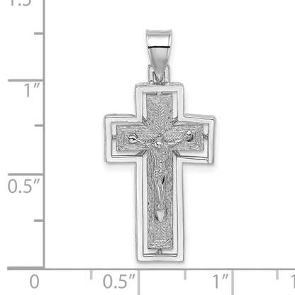 10K White Gold 10K Textured Crucifix W/ Frame Charm