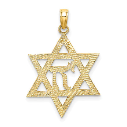 10K Yellow Gold 10K Star Of David W/ Chai Center Charm
