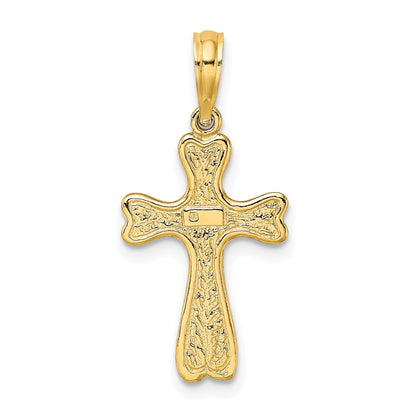 10K Yellow Gold 10K Cross W/ Textured Heart Edges Design Charm