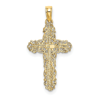 10K Yellow Gold 10K Cross W/ Filigree Lace Trim Charm