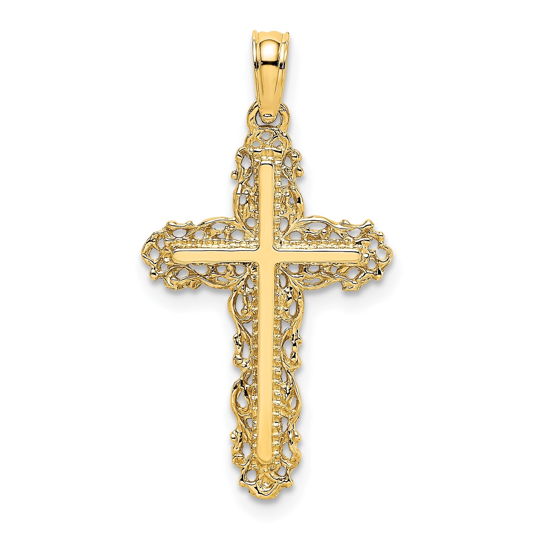 10K Yellow Gold 10K Cross W/ Filigree Lace Trim Charm