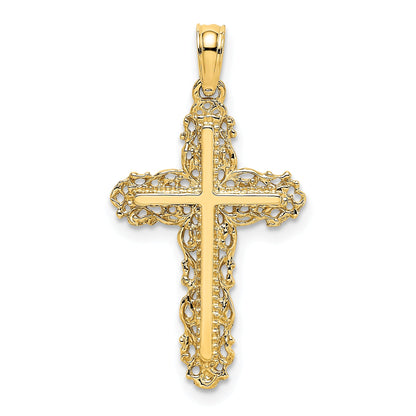 10K Yellow Gold 10K Cross W/ Filigree Lace Trim Charm