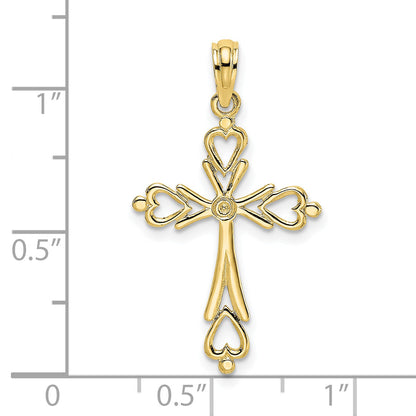 10K Yellow Gold 10K Cross Cut-Out W/ Heart Ends Charm
