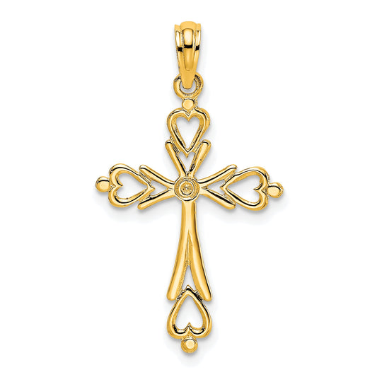 10K Yellow Gold 10K Cross Cut-Out W/ Heart Ends Charm
