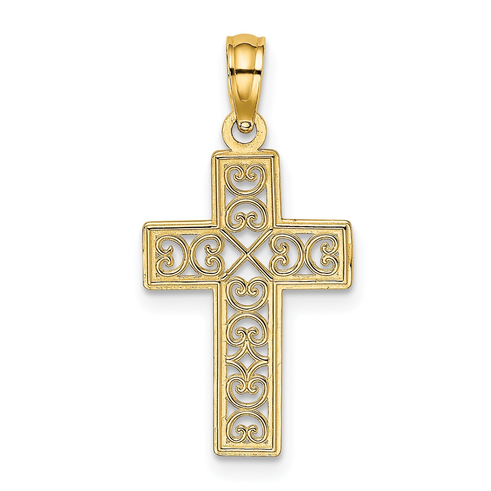 10K Yellow Gold 10K Textured Lace Center Cross Charm