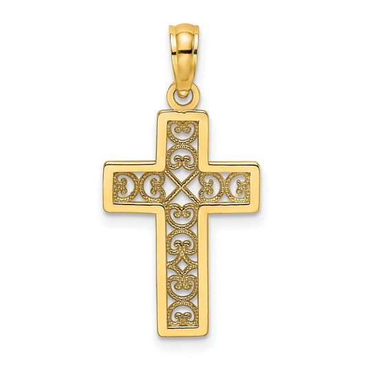 10K Yellow Gold 10K Textured Lace Center Cross Charm