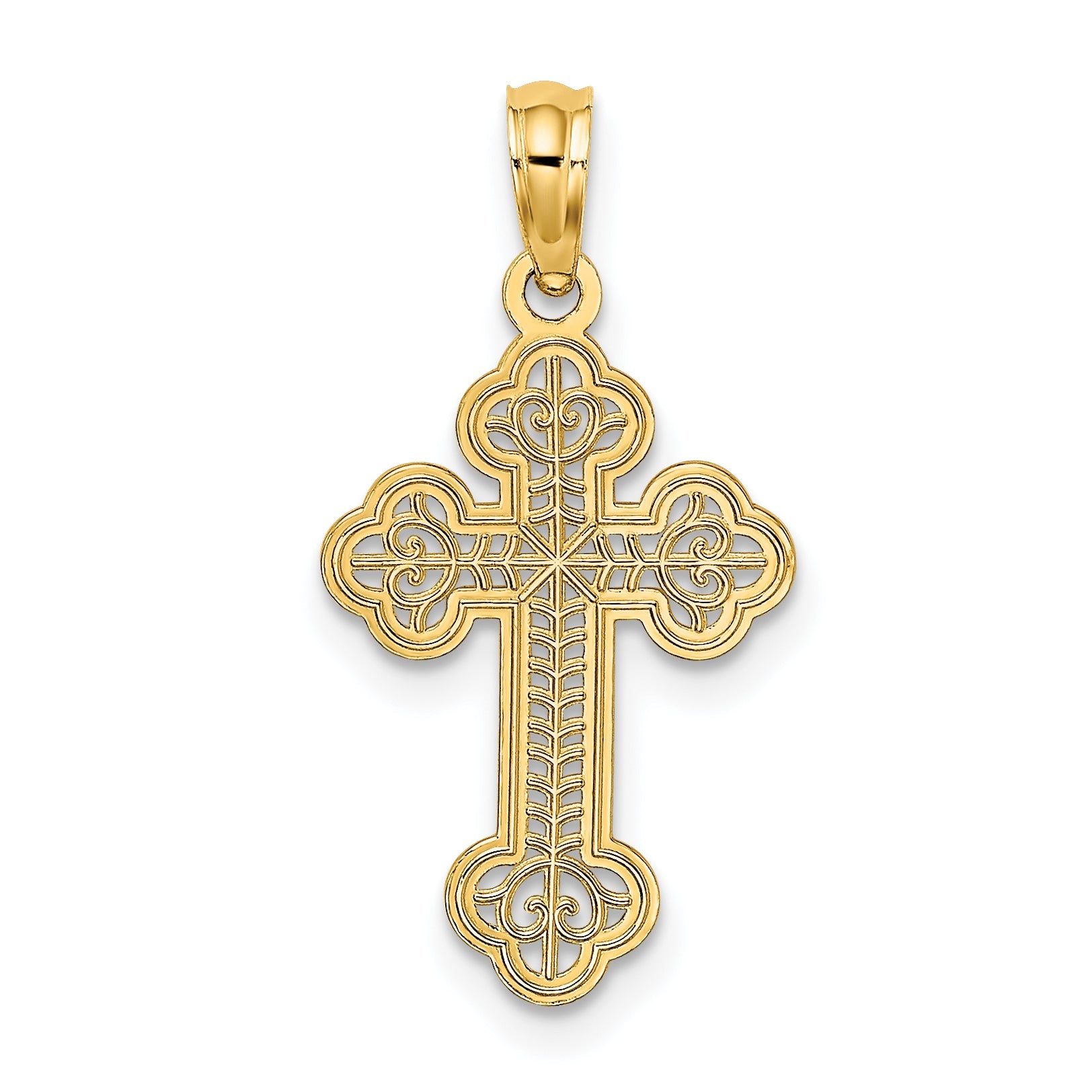 10K Yellow Gold 10K Lace Center Budded Cross Charm