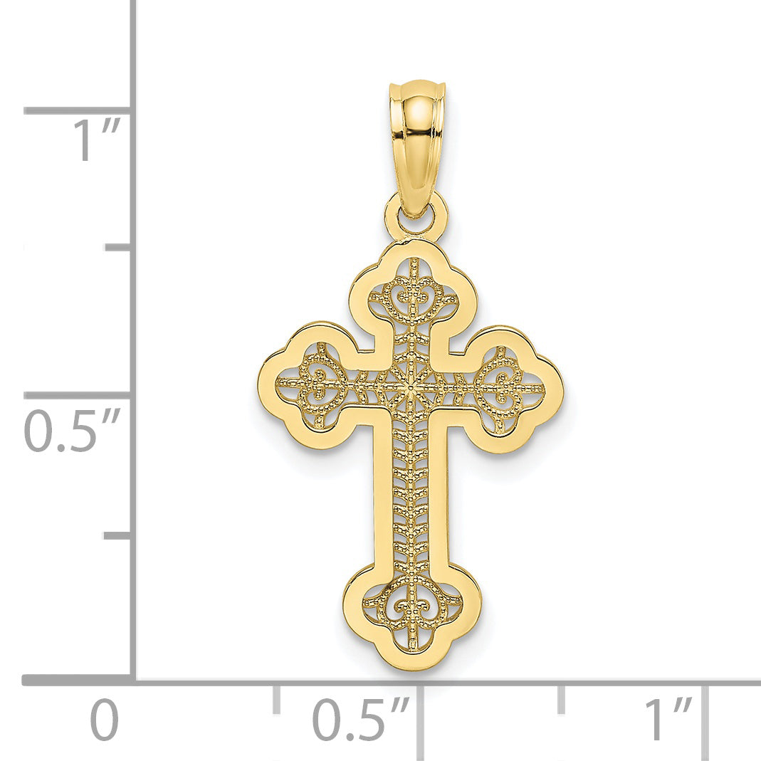 10K Yellow Gold 10K Lace Center Budded Cross Charm