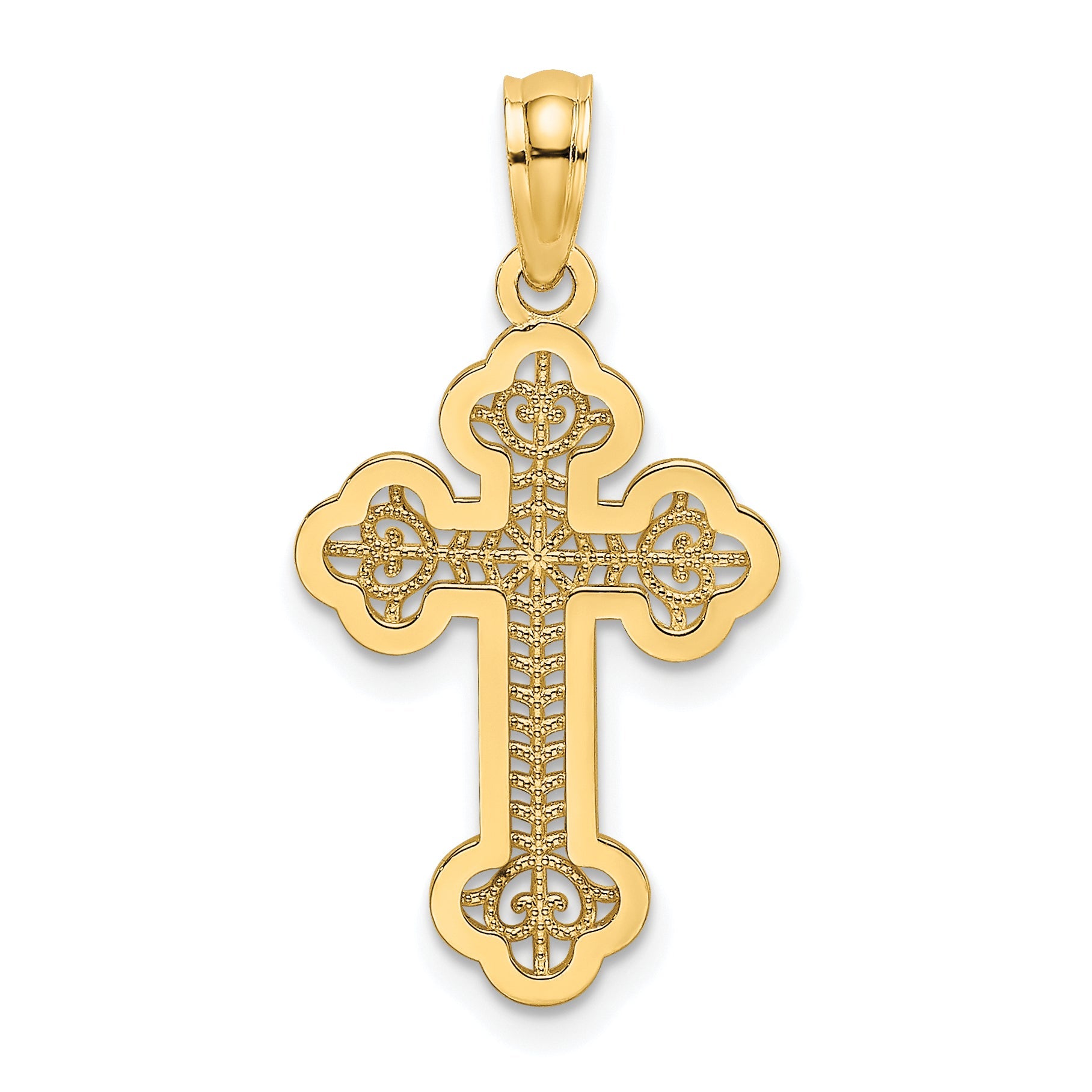 10K Yellow Gold 10K Lace Center Budded Cross Charm