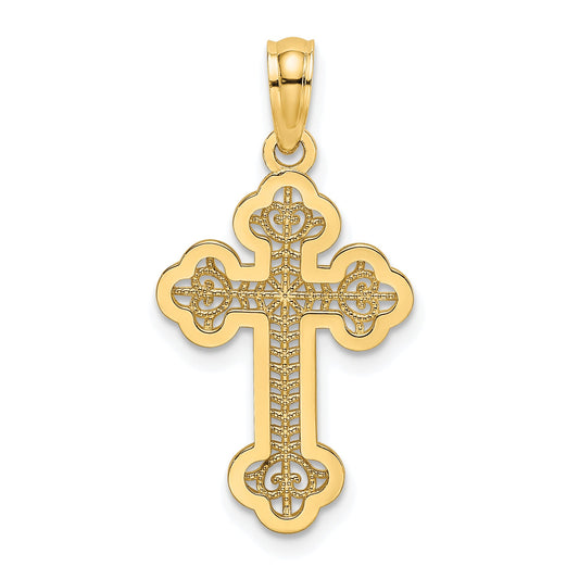 10K Yellow Gold 10K Lace Center Budded Cross Charm