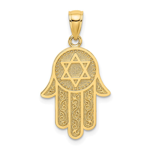 10K Yellow Gold 10K Hamsa W/ Star Of David Charm
