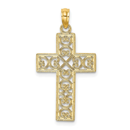 10K Yellow Gold 10K Textured Lace Center Cross Charm