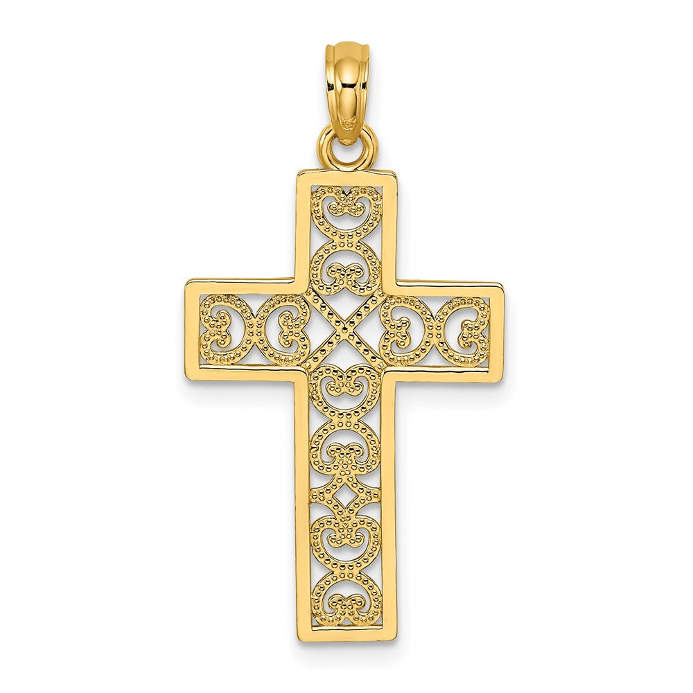 10K Yellow Gold 10K Textured Lace Center Cross Charm