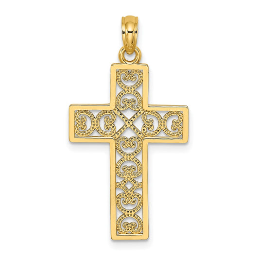 10K Yellow Gold 10K Textured Lace Center Cross Charm