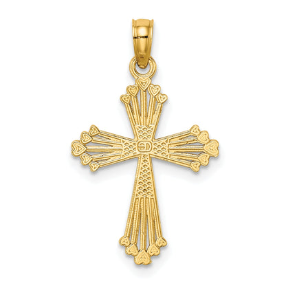 10K Yellow Gold 10K Cut-Out Stripes Cross W/ Heart Charm
