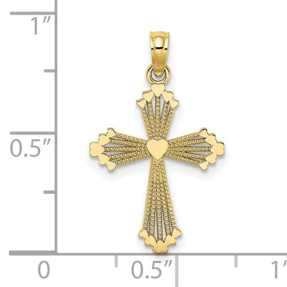 10K Yellow Gold 10K Cut-Out Stripes Cross W/ Heart Charm