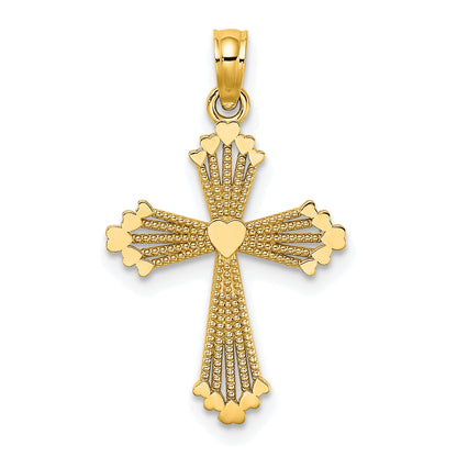 10K Yellow Gold 10K Cut-Out Stripes Cross W/ Heart Charm