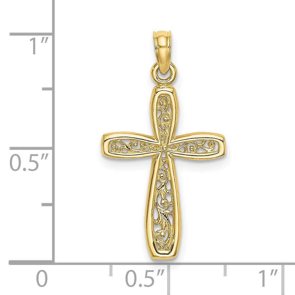 10K Yellow Gold 10K Cross W/ Filigree Center Charm