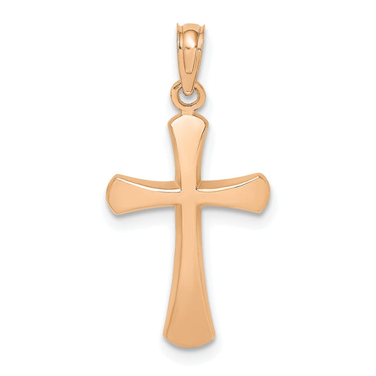 10K Rose Gold 10K Polished Beveled Cross W/ Round Tips Charm
