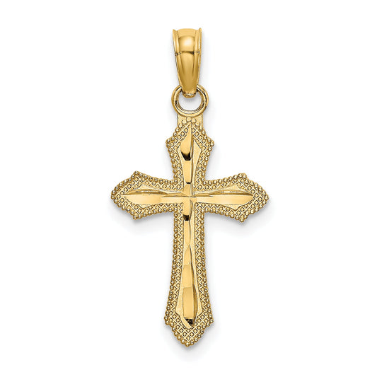 10K Yellow Gold 10K D/C W/ Beaded Edge Cross Charm