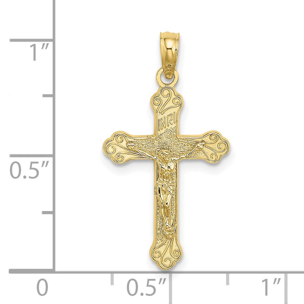 10K Yellow Gold 10K Inri Crucifix W/ Scroll Tips Charm