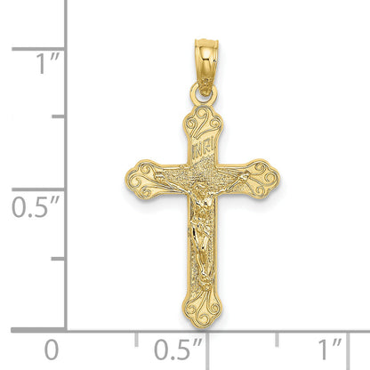 10K Yellow Gold 10K Inri Crucifix W/ Scroll Tips Charm