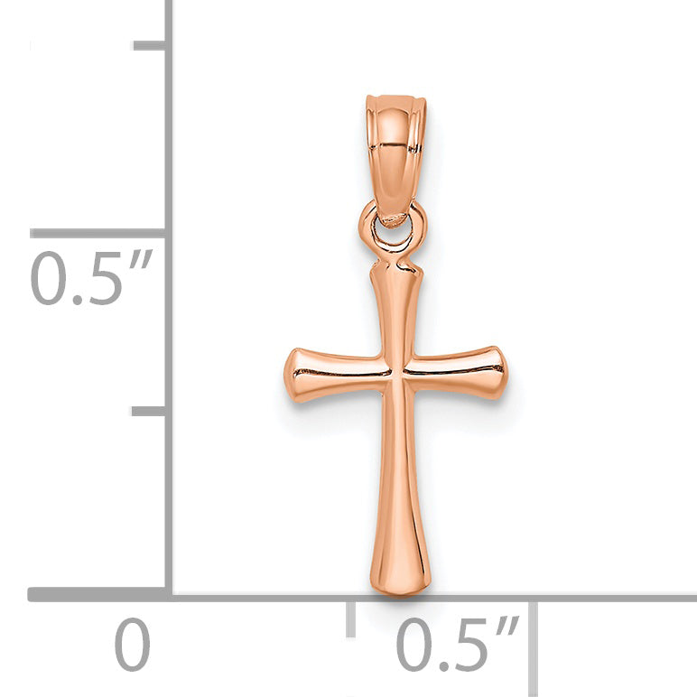 10K Rose Gold 10K Polished Beveled Cross W/ Round Tips Charm