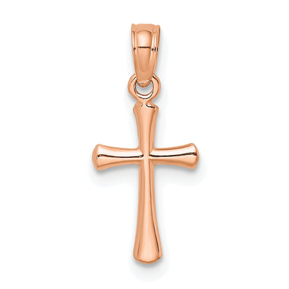 10K Rose Gold 10K Polished Beveled Cross W/ Round Tips Charm