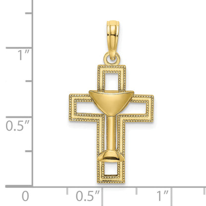 10K Yellow Gold 10K Polished Cross W/ Communion Cup Charm