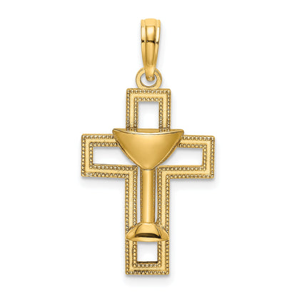 10K Yellow Gold 10K Polished Cross W/ Communion Cup Charm