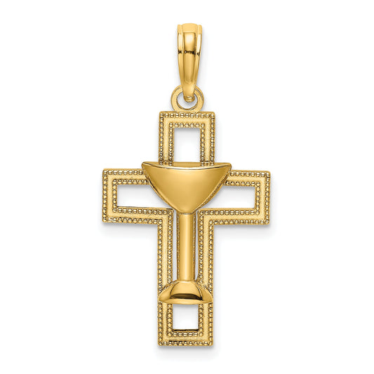 10K Yellow Gold 10K Polished Cross W/ Communion Cup Charm