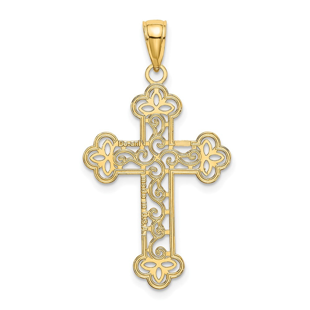 10K Yellow Gold 10K Textured Beaded Edge Cross Charm
