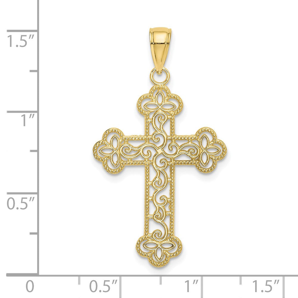 10K Yellow Gold 10K Textured Beaded Edge Cross Charm